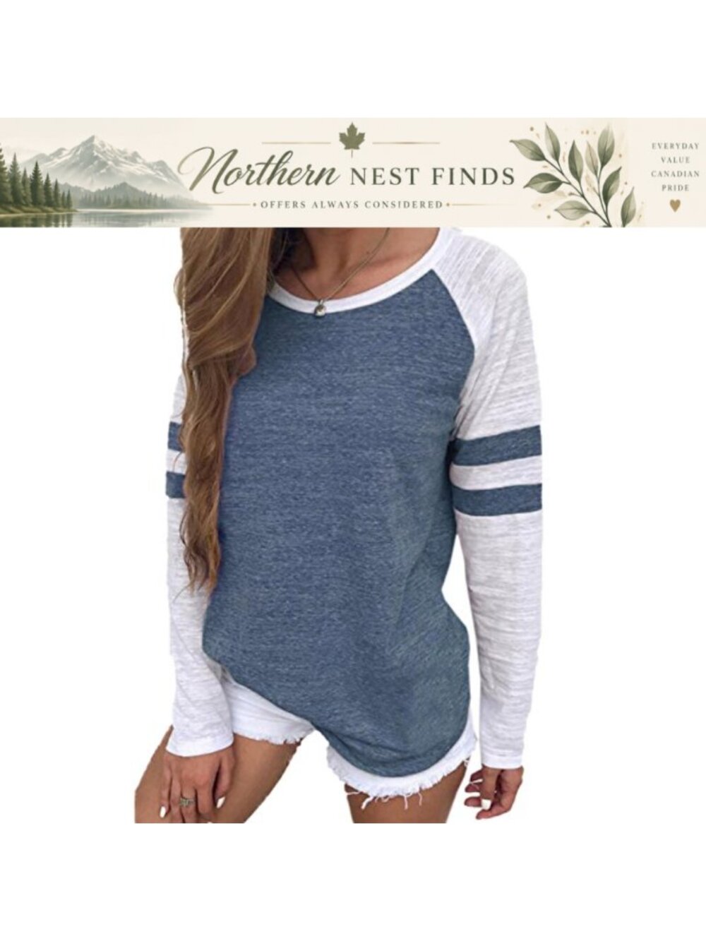 Women Long Sleeve Baseball Tee Loose Fit Crewneck Casual Top